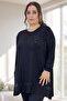 Stone-Embroidered Circular Neck Bell Cut Plus Size Blouse - 5