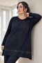 Stone-Embroidered Circular Neck Bell Cut Plus Size Blouse