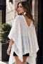 Women's Silvery Asymmetrical Transparent Flowy Knitwear Cape Poncho White - 3