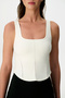 White Seamless Square Neck Corset Detailed Top - 2