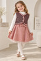 Houndstooth Patterned Bow Pearl Detailed 3-Piece Girl's Set with Vest and Leather Skirt - 3
