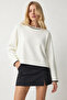 White Women's Oversize Soft Texture Sweater