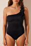 Flower One Shoulder Black Swimsuit - 4