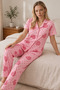 Pink Heart and Plaid Patterned Pajama Set 4640-Pink - 2