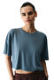 Dark Blue Modal Crop T-Shirt with Slits