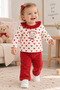 Baby Girl Velvet Bear Printed 2-Piece Set – Long Sleeve Top with Hearts + Pink Pants