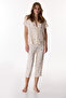 Beige Margot Patterned Buttoned Shirt Capri Pajama Set