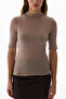 Beige Turtleneck Cashmere 3/4 Sleeve Blouse - 5