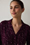 Burgundy Leopard Printed Corded Fabric Shirt Collar Long Sleeve Pajama Set - 2