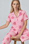 Pink Heart and Plaid Patterned Pajama Set 4640-Pink - 3