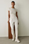 Beige Modal High Waist Straight Leg Pants - 5