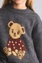 Crew Neck Teddy Bear Embroidered Knitwear Sweater for Girls I6387A826Wn - 4