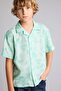 Oversize Wide Fit Polo Collar Patterned Viscose Short Sleeve Shirt Boys F5672A825Hs - 3