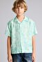 Oversize Wide Fit Polo Collar Patterned Viscose Short Sleeve Shirt Boys F5672A825Hs
