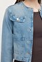 Women's Pocket Detail Collarless Denim Jacket - 6