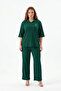 Bürümcük Fabric Brooch Detail Three Quarter Sleeve Top and Bottom Pants Set