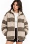 4981 Women's Brown Striped Soft Textured Fleece Sweatshirt with Pockets