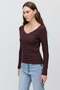 Women's Lace Detailed V-Neck Ribbed Long Sleeve Blouse - 2