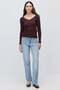 Women's Lace Detailed V-Neck Ribbed Long Sleeve Blouse - 6