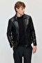 Men's Leather Coat with Zipper and Pocket