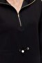Women's Collared Zippered Knitted Sweatshirt with Drawstring Waist - 4