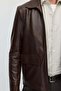 Men's Leather Coat with Zipper and Pocket - 6