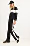 Black Modal Fabric Elastic Waist Comfortable Fit Side Stripe Detailed Pipe Leg Trousers - 3