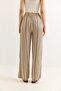 Mink Wrinkled Textured Elastic High Waist Comfortable Cut Longitudinal Striped Wide Leg Trousers - 5