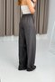 Anthracite Linen Textured Elastic Waist Wide Leg Comfortable Cut Striped Detailed Trousers - 3