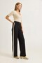 Black Polyester Fabric High Waist Wide Leg Pants with Stripe Detail on the Sides, Comfortable Cut - 2