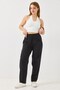 Black Canvas Woven High-Waisted Elastic Adjustable Detailed Mom Form Pants with Pockets - 2