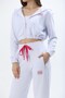White Cotton Blend High Waist Elastic Cuffs Zipper Pocket Comfortable Fit Sweatpants - 2