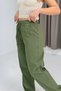 Green Canvas Fabric, Elastic Waist, Adjustable Lace-Up, Side Pockets, Relaxed Fit Trousers - 2