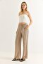 Mink Wrinkled Textured Elastic High Waist Comfortable Cut Longitudinal Striped Wide Leg Trousers - 2