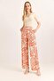 Orange Viscose Fabric High Waist Thick Belted Wide Leg Patterned Comfortable Cut Pants - 4