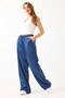 Petrol Blue Satin Elastic Waist Lace-Up Loose Cut Casual Trousers Suitable for Daily Use - 2