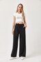 Black Viscose Textured High Waist Loose Cut Pants with Self Belt and Side Pockets
