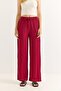 Burgundy Wrinkled Textured Striped Wide-Leg Pants with Elastic Waist and Adjustable Comfortable Cut