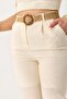 Beige Linen Fabric High Waist Comfortable Cut Casual Trousers with Belt and Half Lining - 5