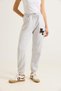 Gray Three-Thread Ribbed Stretch Fabric with Elastic Ankle Cuffs and Embroidery Detail, Comfortable Fit Sweatpants - 4