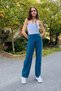 Blue Lycra Knitted Fabric High Waist Straight Cut Comfortable Form-Fitting Trousers with Front Stitching Detail - 2