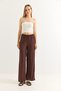 Brown Wrinkled Textured Elastic High Waist Comfortable Cut Vertical Striped Trousers