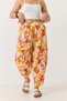 Orange Leaf Patterned Woven Fabric Comfortable Carrot Cut Trousers with Elastic Waist and Pockets - 4