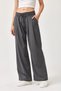 Smoked Viscose Blended Stretch Fabric High Waist Loose Cut Self-Belted Pocketed Trousers - 5