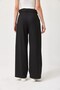 Black Viscose Textured High Waist Loose Cut Pants with Self Belt and Side Pockets - 3