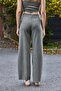 Green Lycra Knitted Fabric High Waist Straight Cut Comfortable Form-Fitting Trousers with Front Stitching Detail - 5