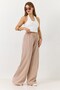 Mink Linen Look Flexible Elastic Waist Loose Cut Shiny Stone Detailed Wide Leg Trousers - 3