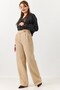 Beige Woven Fabric High Waist Relaxed Fit Button Detail Wide Leg Palazzo Trousers - 2