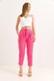 Pink Wrinkled Knitted Fabric High Elastic Waist Adjustable Tie Detail Comfortable Fit Pants - 3