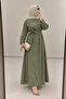 Hijab Knitted Linen Dress with Belt Sage Green